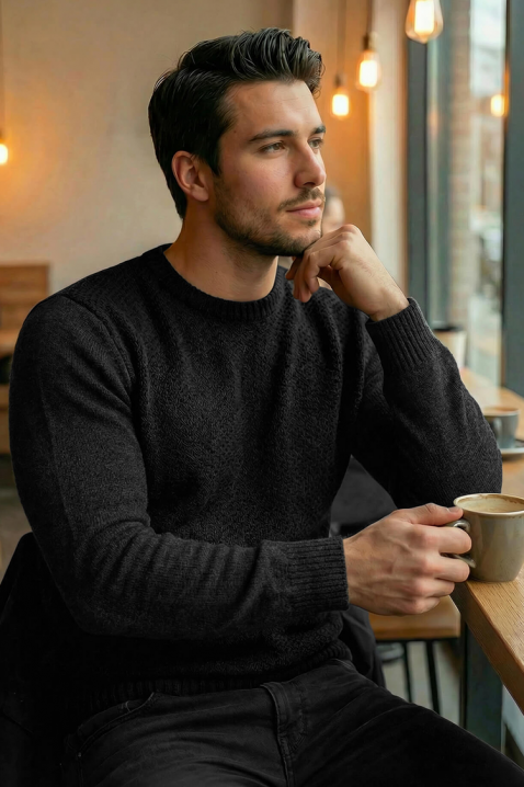 Ανδρικό πουλόβερ KARELDO BLACK, Χρώμα: μαύρο, IVET.EU - Εκπτώσεις έως -80%