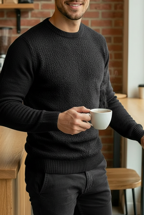 Ανδρικό πουλόβερ KARELDO BLACK, Χρώμα: μαύρο, IVET.EU - Εκπτώσεις έως -80%