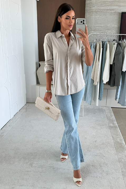 Γυναικείο πουκάμισο NIOGELTA BEIGE, Χρώμα: μπεζ, IVET.EU - Εκπτώσεις έως -80%