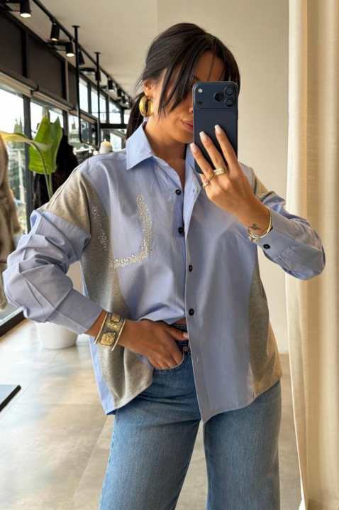 Γυναικείο πουκάμισο ODILZA, Χρώμα: Γαλάζιο, IVET.EU - Εκπτώσεις έως -80%