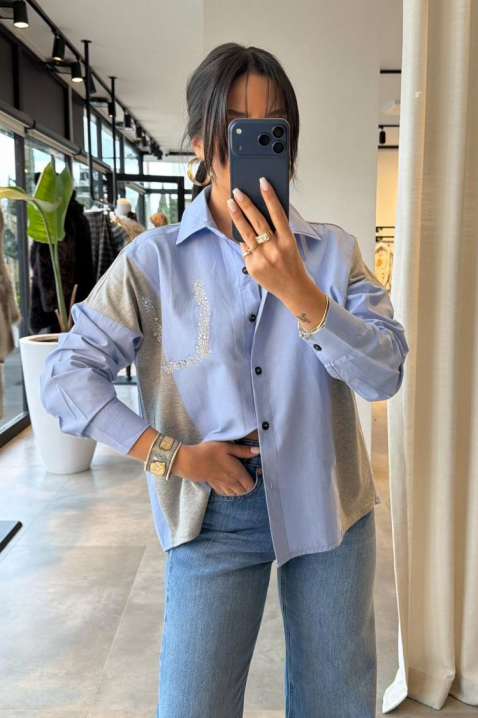 Γυναικείο πουκάμισο ODILZA, Χρώμα: Γαλάζιο, IVET.EU - Εκπτώσεις έως -80%