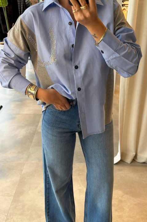 Γυναικείο πουκάμισο ODILZA, Χρώμα: Γαλάζιο, IVET.EU - Εκπτώσεις έως -80%