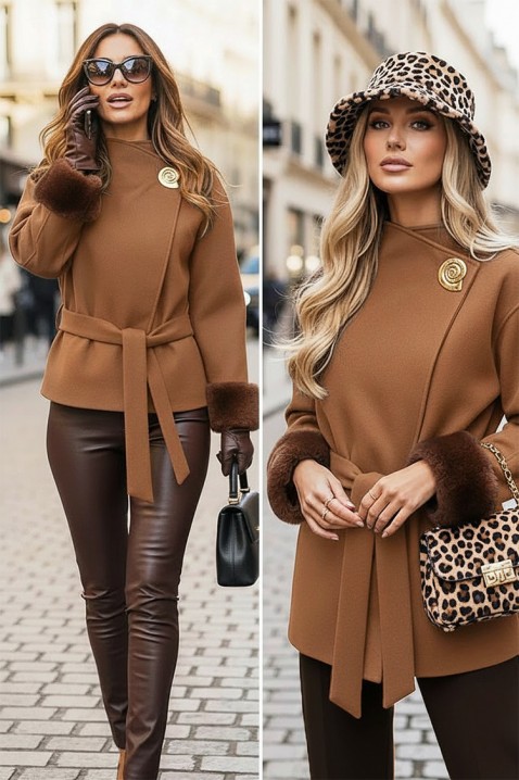 Παλτό BLOFLINDA BROWN, Χρώμα: καφέ, IVET.EU - Εκπτώσεις έως -80%