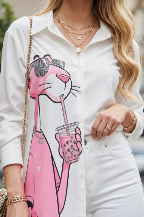 Γυναικείο πουκάμισο PAMILONDA, Χρώμα: άσπρο, IVET.EU - Εκπτώσεις έως -80%