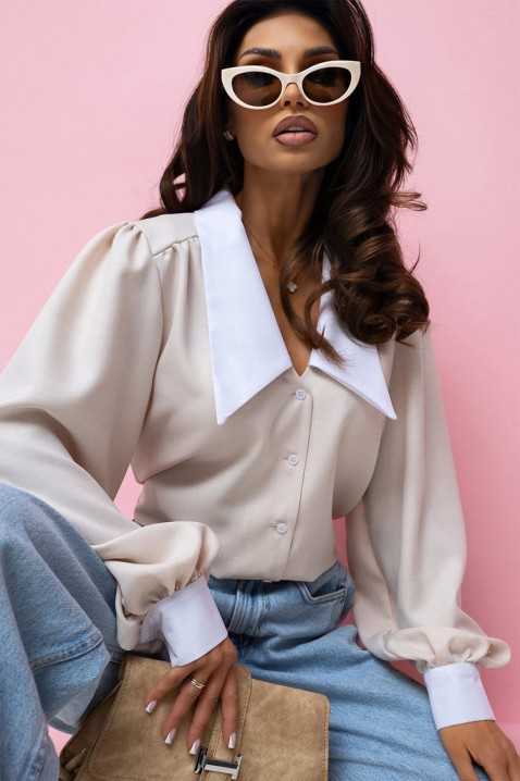 Γυναικείο πουκάμισο KESINA ECRU, Χρώμα: εκρού, IVET.EU - Εκπτώσεις έως -80%