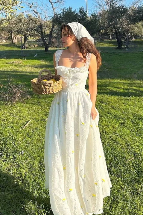 Ρομαντικό φόρεμα σε boho στυλ από βαμβάκι με φλοράλ μοτίβο VELMIRA, Χρώμα: εκρού, IVET.EU - Εκπτώσεις έως -80%