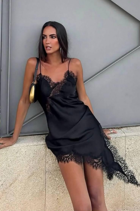 Ασύμμετρη, απαλή τουνίκ με δαντέλα και σκίσιμο VELIMIRA BLACK, Χρώμα: μαύρο, IVET.EU - Εκπτώσεις έως -80%