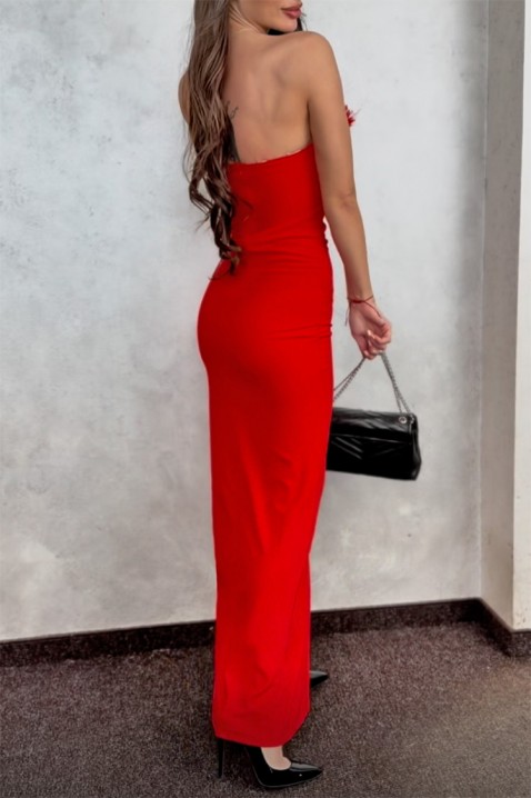 Κομψό μακρύ φόρεμα με ψηλό σκίσιμο και ανοιχτή πλάτη FAROLMA RED, Χρώμα: κόκκινο, IVET.EU - Εκπτώσεις έως -80%