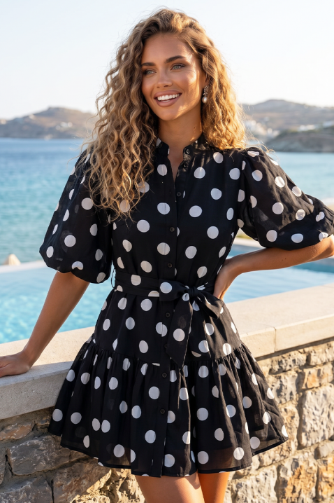Φόρεμα με πουά μοτίβο και φουσκωτά μανίκια SUNY BLACK, Χρώμα: μαύρο, IVET.EU - Εκπτώσεις έως -80%