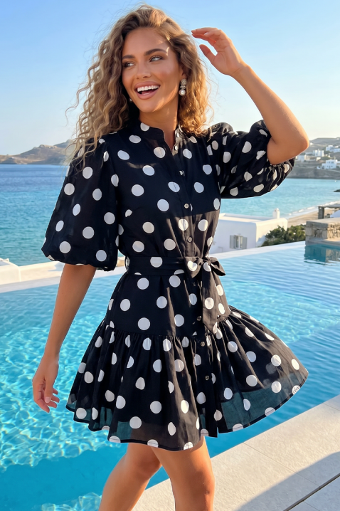 Φόρεμα με πουά μοτίβο και φουσκωτά μανίκια SUNY BLACK, Χρώμα: μαύρο, IVET.EU - Εκπτώσεις έως -80%