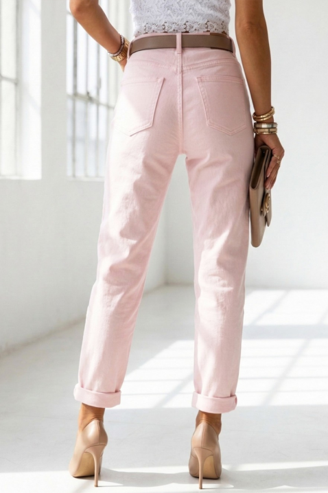 Γυναικείο τζιν με ζώνη και ρεβέρ LERESA PINK, Χρώμα: ροζ, IVET.EU - Εκπτώσεις έως -80%