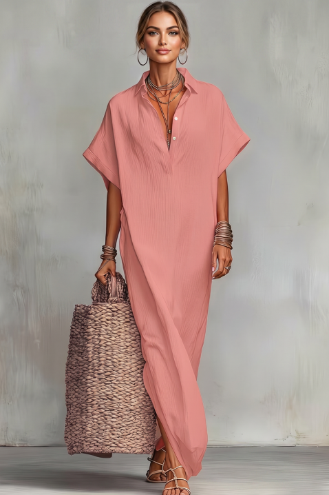 Μακρύ καλοκαιρινό φόρεμα με λαιμόκοψη-V JADANA PINK, Χρώμα: ροζ, IVET.EU - Εκπτώσεις έως -80%