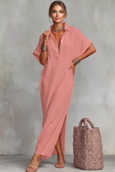 Μακρύ καλοκαιρινό φόρεμα με λαιμόκοψη-V JADANA PINK, Χρώμα: ροζ, IVET.EU - Εκπτώσεις έως -80%