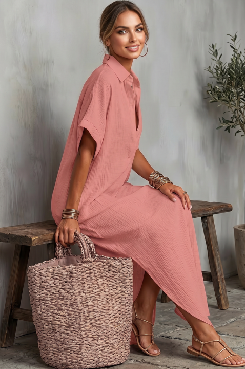Μακρύ καλοκαιρινό φόρεμα με λαιμόκοψη-V JADANA PINK, Χρώμα: ροζ, IVET.EU - Εκπτώσεις έως -80%