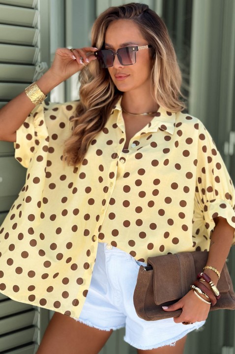 Μοντέρνο γυναικείο πουκάμισο με πουά DOTINZA YELLOW, Χρώμα: κίτρινο, IVET.EU - Εκπτώσεις έως -80%