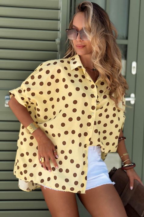 Μοντέρνο γυναικείο πουκάμισο με πουά DOTINZA YELLOW, Χρώμα: κίτρινο, IVET.EU - Εκπτώσεις έως -80%