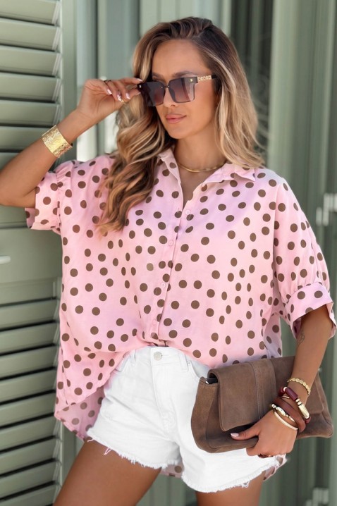 Μοντέρνο γυναικείο πουκάμισο με πουά DOTINZA PINK, Χρώμα: ροζ, IVET.EU - Εκπτώσεις έως -80%