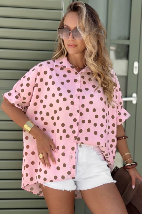 Μοντέρνο γυναικείο πουκάμισο με πουά DOTINZA PINK, Χρώμα: ροζ, IVET.EU - Εκπτώσεις έως -80%