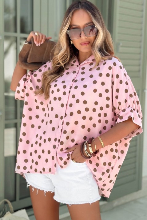 Μοντέρνο γυναικείο πουκάμισο με πουά DOTINZA PINK, Χρώμα: ροζ, IVET.EU - Εκπτώσεις έως -80%