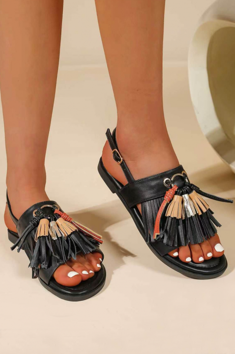 Ελκυστικά γυναικεία σανδάλια με φούντες KAMARYA BLACK, Χρώμα: μαύρο, IVET.EU - Εκπτώσεις έως -80%