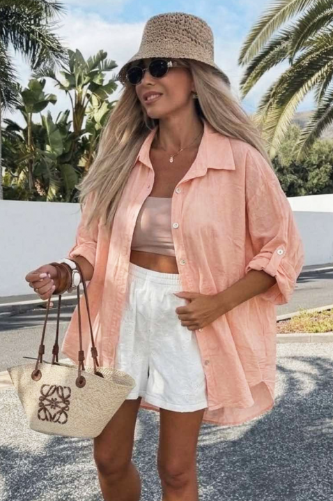 Αέρινο καλοκαιρινό πουκάμισο με κουμπιά LILIBEL PEACH, Χρώμα: ροδακινί, IVET.EU - Εκπτώσεις έως -80%