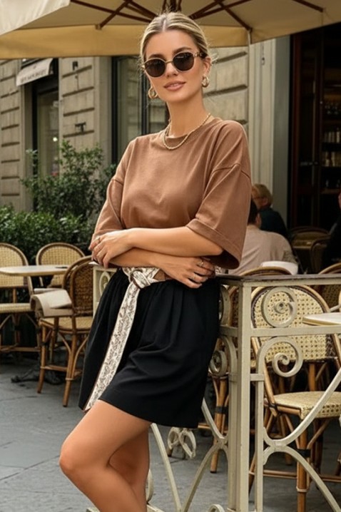 Γυναικείο σορτσάκι με ψηλή μέση και εντυπωσιακή ζώνη ARAMONZA BLACK, Χρώμα: μαύρο, IVET.EU - Εκπτώσεις έως -80%