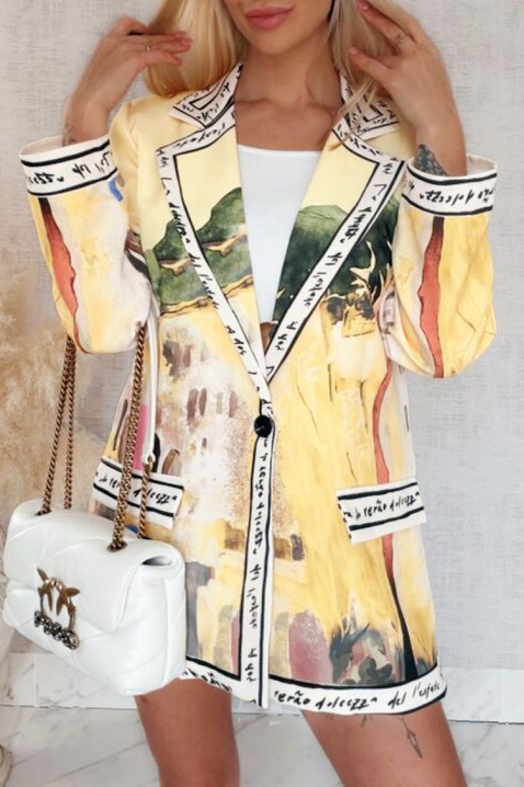 Γυναικείο oversized σακάκι με πολύχρωμο art print AFRISIMA YELLOW, Χρώμα: χρωματιστό, IVET.EU - Εκπτώσεις έως -80%