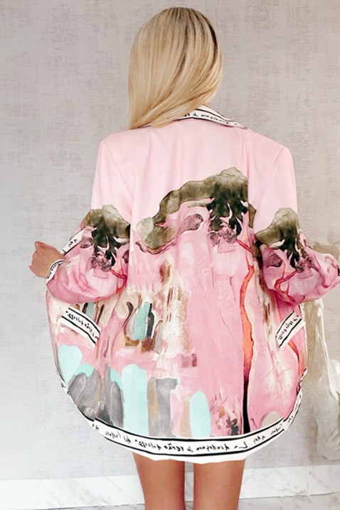 Γυναικείο oversized σακάκι με πολύχρωμο art print AFRISIMA PINK, Χρώμα: χρωματιστό, IVET.EU - Εκπτώσεις έως -80%