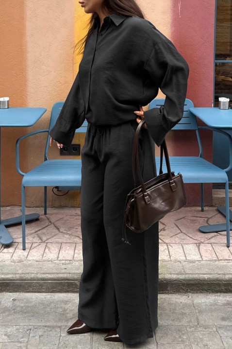 Καθημερινό γυναικείο σύνολο με φαρδύ πουκάμισο και φαρδύ παντελόνι KYLARELA BLACK, Χρώμα: μαύρο, IVET.EU - Εκπτώσεις έως -80%