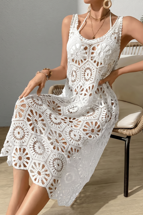 Πλεκτό midi φόρεμα παραλίας σε στυλ μποέμ KALISIMA WHITE, Χρώμα: άσπρο, IVET.EU - Εκπτώσεις έως -80%