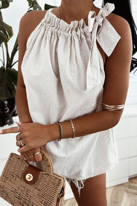 Γυναικείο καρό τοπ με εντυπωσιακό φιόγκο MAYOLINA BEIGE, Χρώμα: μπεζ, IVET.EU - Εκπτώσεις έως -80%