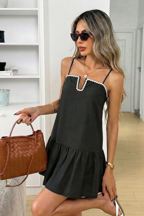 Κοντό φόρεμα με εντυπωσιακή λαιμόκοψη και βολάν MORINZANA, Χρώμα: μαύρο, IVET.EU - Εκπτώσεις έως -80%