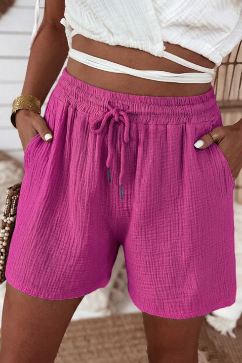 Καθημερινό γυναικείο σορτσάκι με ελαστική μέση και κορδόνια LUNIETA FUCHSIA, Χρώμα: φούξια, IVET.EU - Εκπτώσεις έως -80%