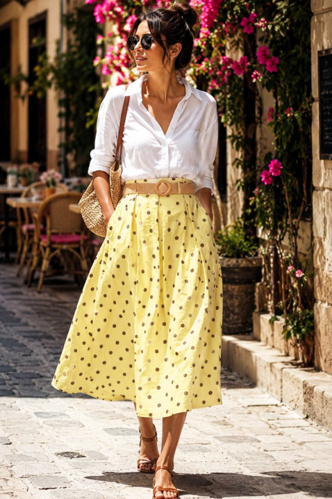 Μίντι φούστα με ψηλή μέση και πουά σχέδιο DANTILA YELLOW, Χρώμα: κίτρινο, IVET.EU - Εκπτώσεις έως -80%