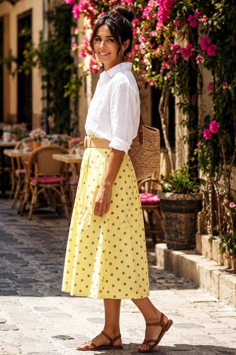 Μίντι φούστα με ψηλή μέση και πουά σχέδιο DANTILA YELLOW, Χρώμα: κίτρινο, IVET.EU - Εκπτώσεις έως -80%