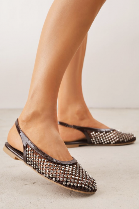 Στυλάτα γυναικεία δικτυωτά σανδάλια με στρας και ανοιχτή φτέρνα EFREMIA BROWN, Χρώμα: καφέ, IVET.EU - Εκπτώσεις έως -80%