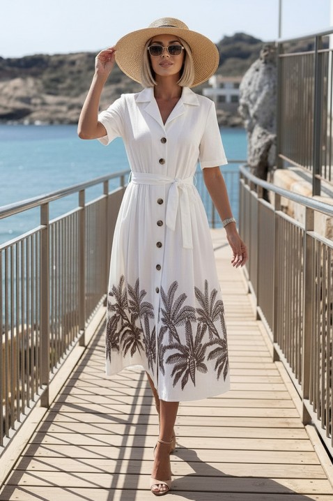 Κομψό μίντι φόρεμα με εξωτικά μοτίβα KRAMENSA WHITE, Χρώμα: άσπρο, IVET.EU - Εκπτώσεις έως -80%