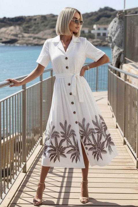 Κομψό μίντι φόρεμα με εξωτικά μοτίβα KRAMENSA WHITE, Χρώμα: άσπρο, IVET.EU - Εκπτώσεις έως -80%