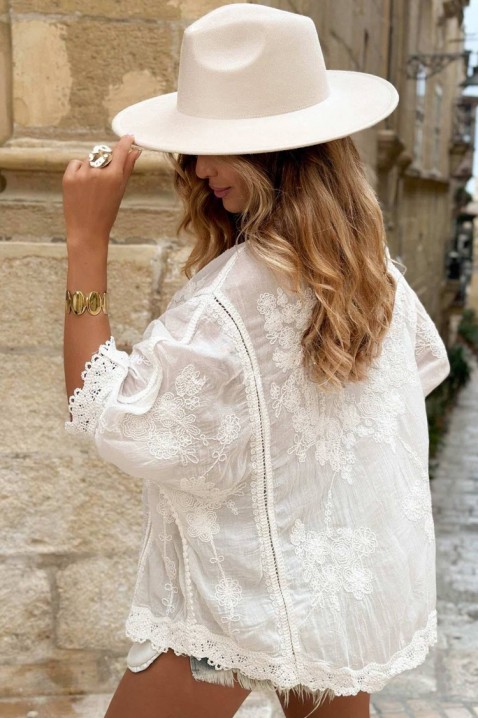 Αέρινη γυναικεία μπλούζα με κέντημα σε boho ύφος KALYTA WHITE, Χρώμα: άσπρο, IVET.EU - Εκπτώσεις έως -80%