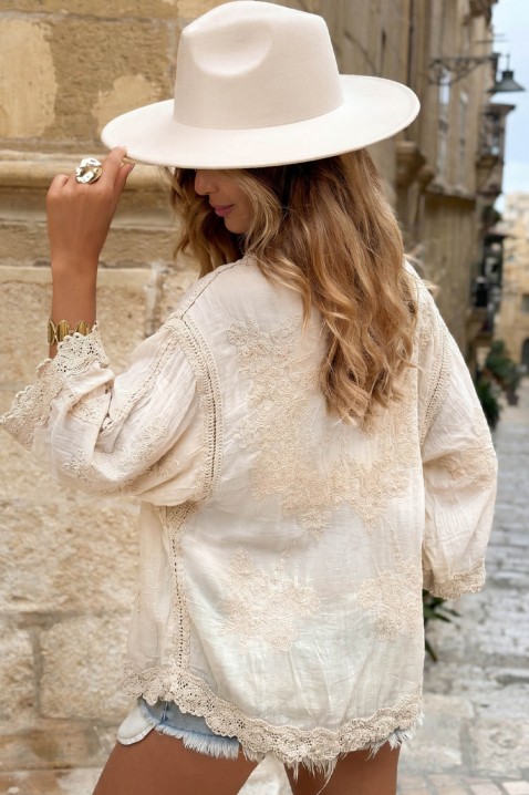 Αέρινη γυναικεία μπλούζα με κέντημα σε boho ύφος KALYTA BEIGE, Χρώμα: μπεζ, IVET.EU - Εκπτώσεις έως -80%