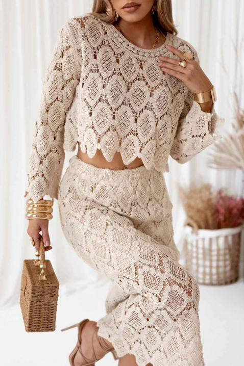 Βαμβακερό γυναικείο σύνολο σε boho ύφος με δαντελένιο τοπ και φούστα PERESITA BEIGE, Χρώμα: μπεζ, IVET.EU - Εκπτώσεις έως -80%