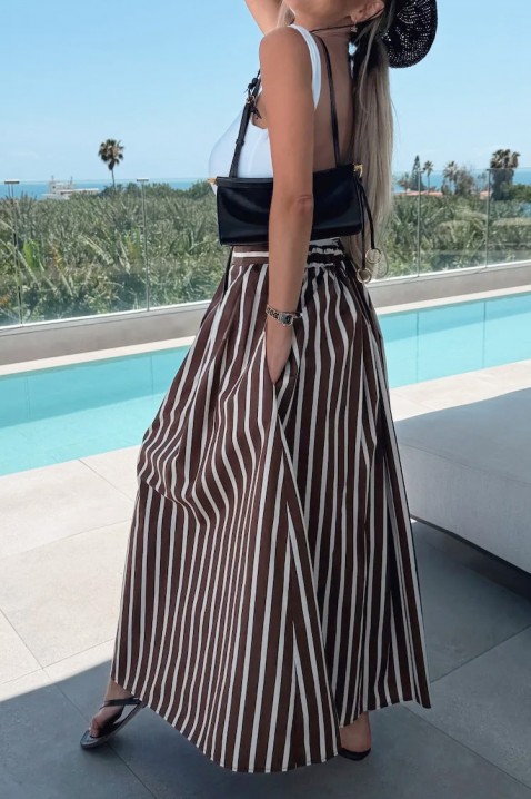 Μακριά ριγέ φούστα με τσέπες και ψηλή μέση SONRINA BROWN, Χρώμα: καφέ, IVET.EU - Εκπτώσεις έως -80%