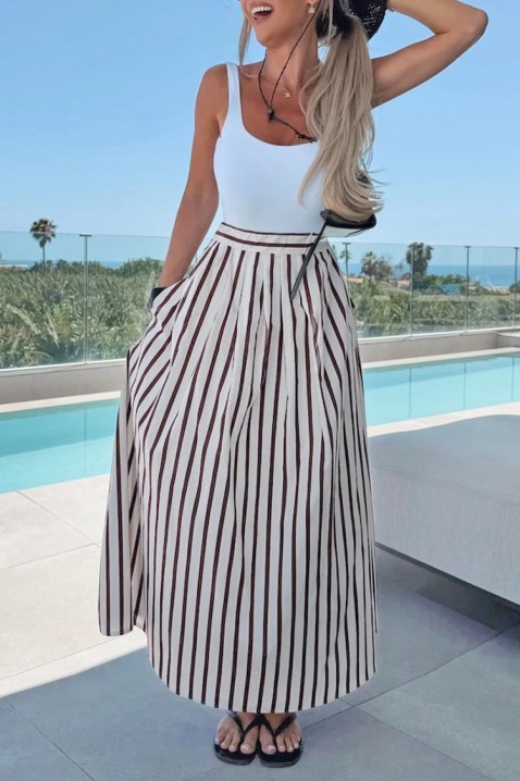 Μακριά ριγέ φούστα με τσέπες και ψηλή μέση SONRINA ECRU, Χρώμα: εκρού, IVET.EU - Εκπτώσεις έως -80%