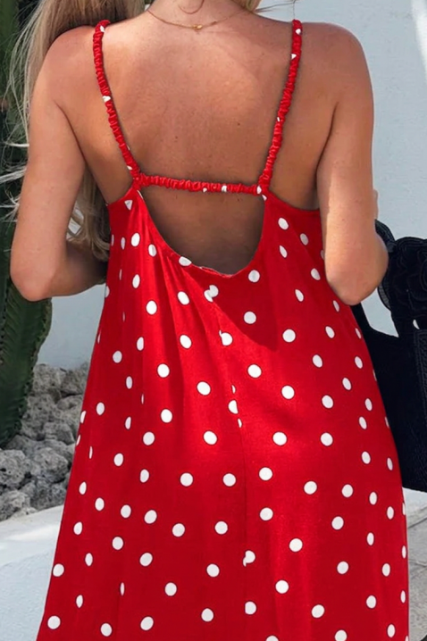 Μακρύ φόρεμα με πουά και εντυπωσιακή πλάτη DERIDA RED, Χρώμα: κόκκινο, IVET.EU - Εκπτώσεις έως -80%
