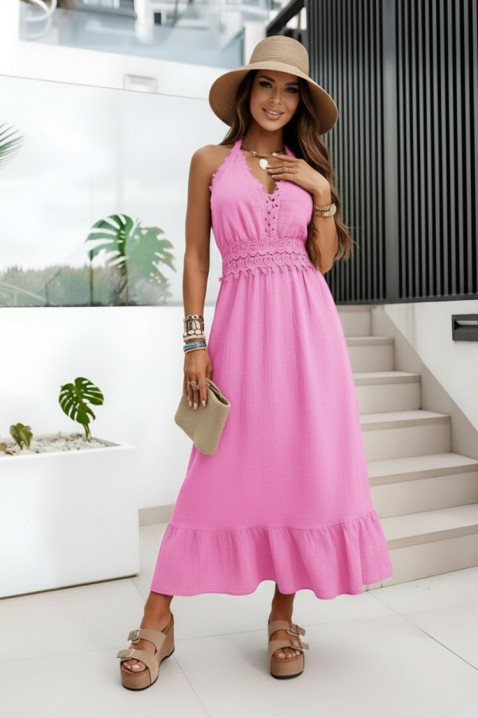Καλοκαιρινό μίντι φόρεμα σε boho στυλ με δαντελένια λεπτομέρεια BRIVENA PINK, Χρώμα: ροζ, IVET.EU - Εκπτώσεις έως -80%