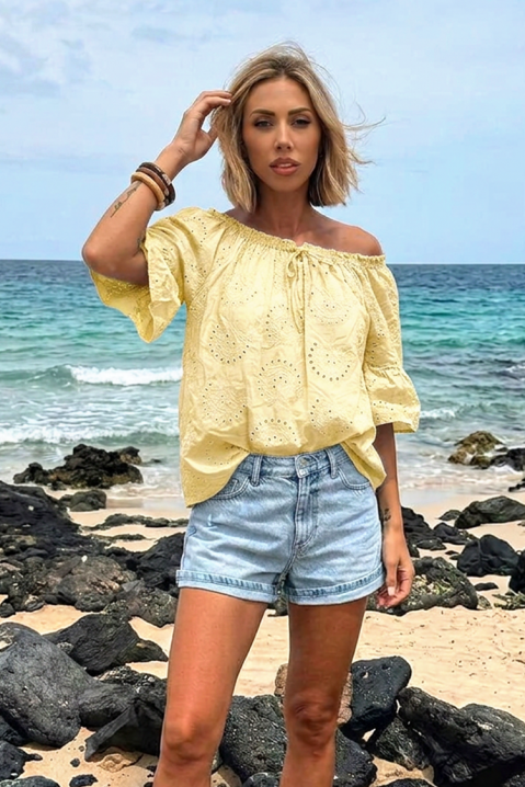 Γυναικεία μπλούζα με έξω τους ώμους σε boho στυλ LATENA YELLOW, Χρώμα: κίτρινο, IVET.EU - Εκπτώσεις έως -80%