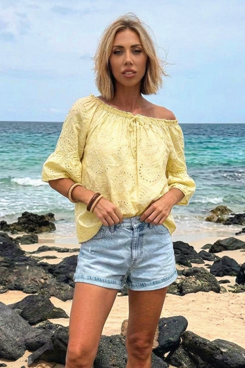 Γυναικεία μπλούζα με έξω τους ώμους σε boho στυλ LATENA YELLOW, Χρώμα: κίτρινο, IVET.EU - Εκπτώσεις έως -80%