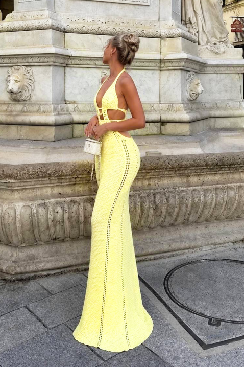 Μακρύ πλεκτό φόρεμα παραλίας με ανοίγματα KRESTINA YELLOW, Χρώμα: κίτρινο, IVET.EU - Εκπτώσεις έως -80%