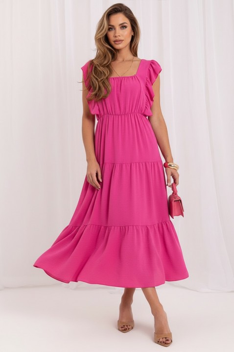 Μίντι φόρεμα με βολάν και άνετη σιλουέτα VILARENA FUCHSIA, Χρώμα: φούξια, IVET.EU - Εκπτώσεις έως -80%
