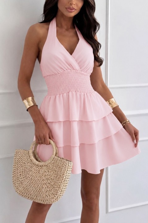 Κοντό φόρεμα με βολάν και ανοιχτή πλάτη GALMINA PINK, Χρώμα: ροζ, IVET.EU - Εκπτώσεις έως -80%